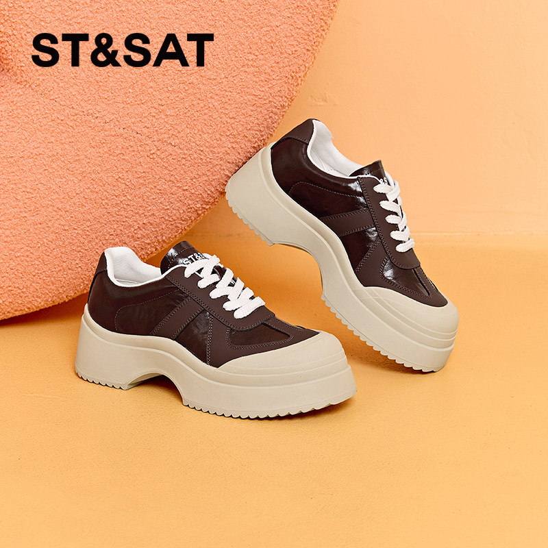 星期六厚底板鞋女款春季新款复古小众设计感小白鞋软底运动休闲鞋
