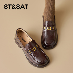 一脚蹬懒人英伦风圆头小皮鞋 星期六厚底乐福鞋 新款 2025年冬季 女款