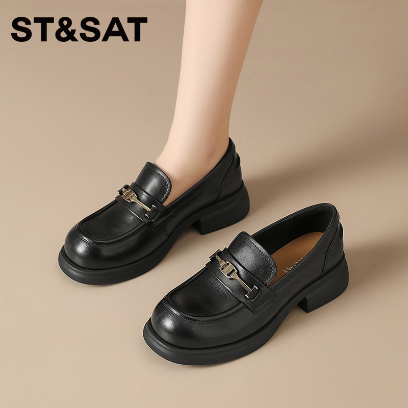 星期六真皮软底不累脚乐福鞋女2025新款秋季一脚蹬平底单鞋豆豆鞋