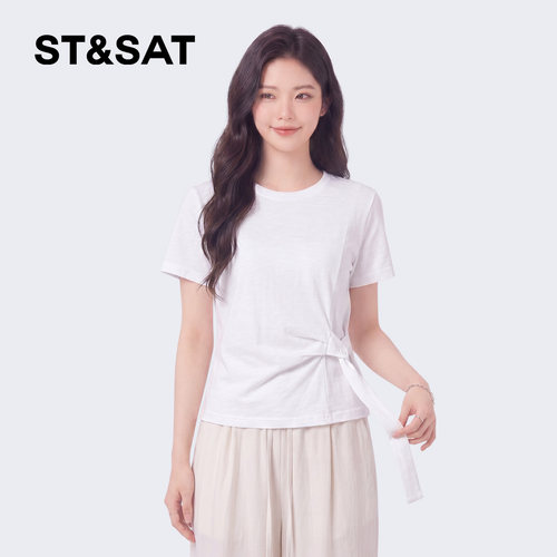 星期六抽褶收腰短袖t恤女夏季