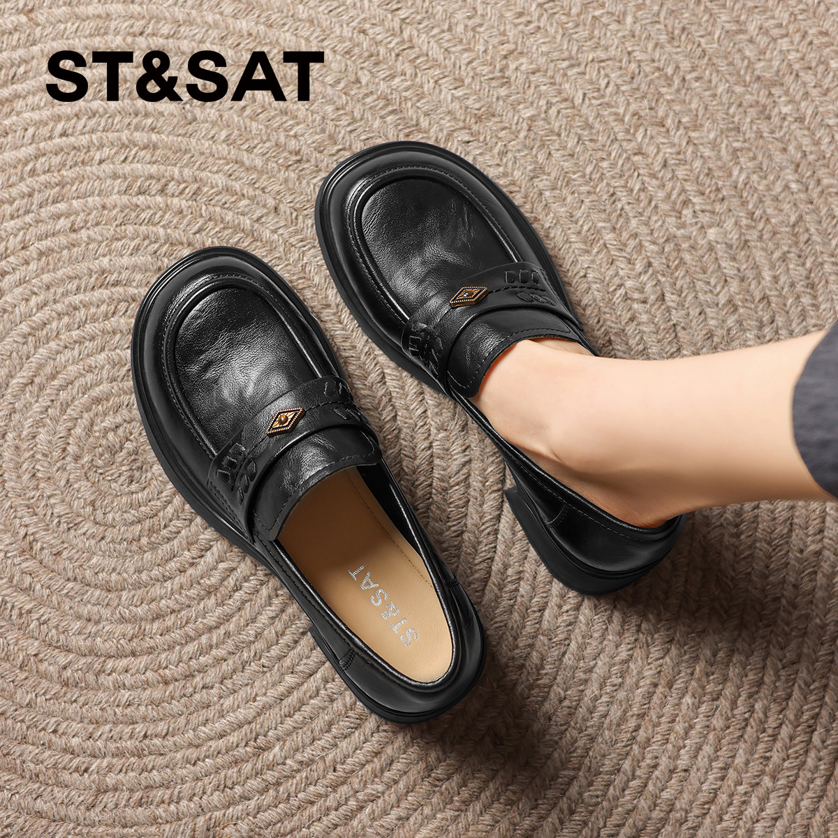 星期六复古真皮乐福鞋女款2026新款英伦风厚底增高一脚蹬小皮鞋子