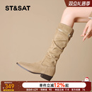 星期六复古骑士靴女2025款堆堆靴子长筒西部牛仔靴粗跟不过膝长靴