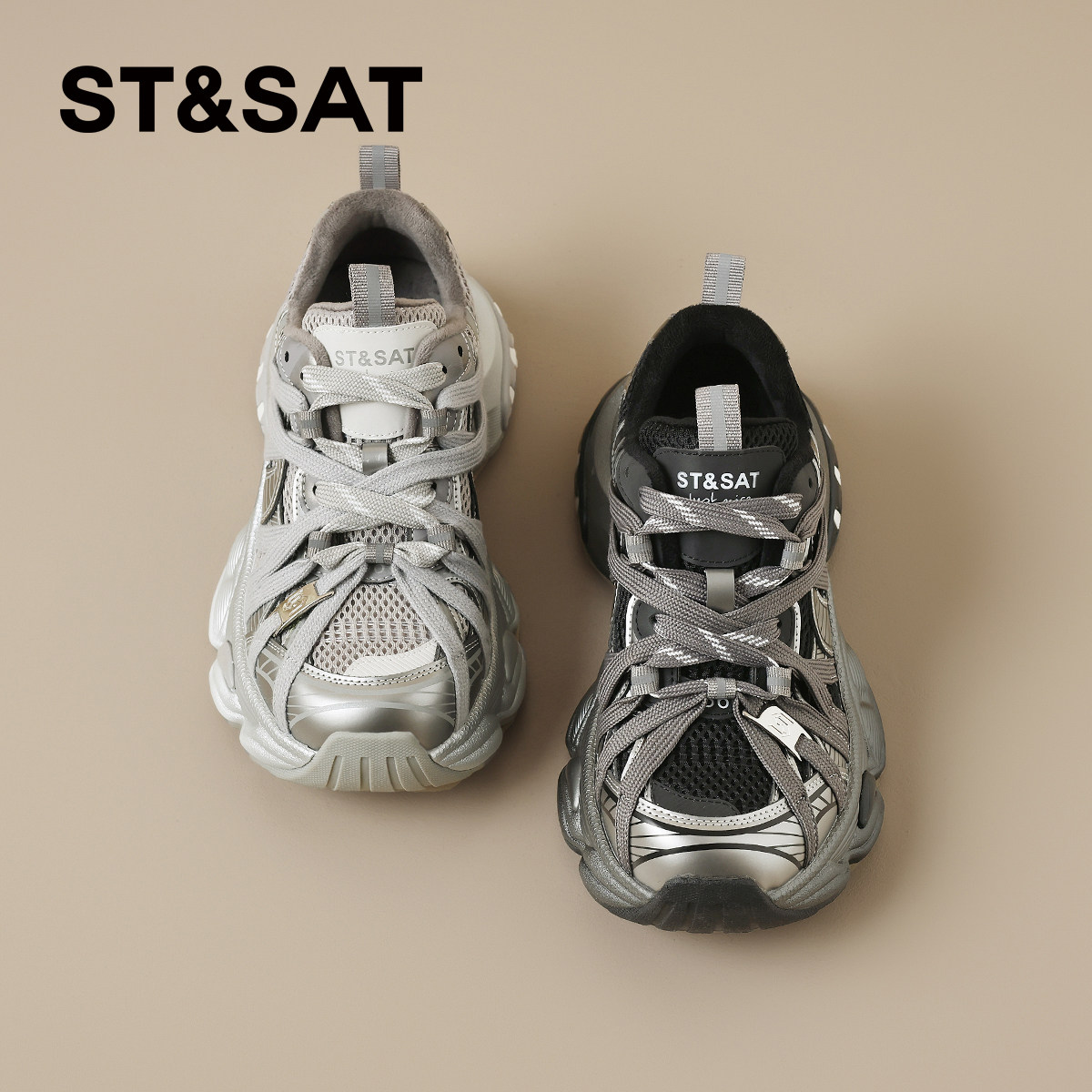 星期六秋冬加绒厚底老爹鞋女2025新款时尚绑带休闲运动鞋跑步鞋子