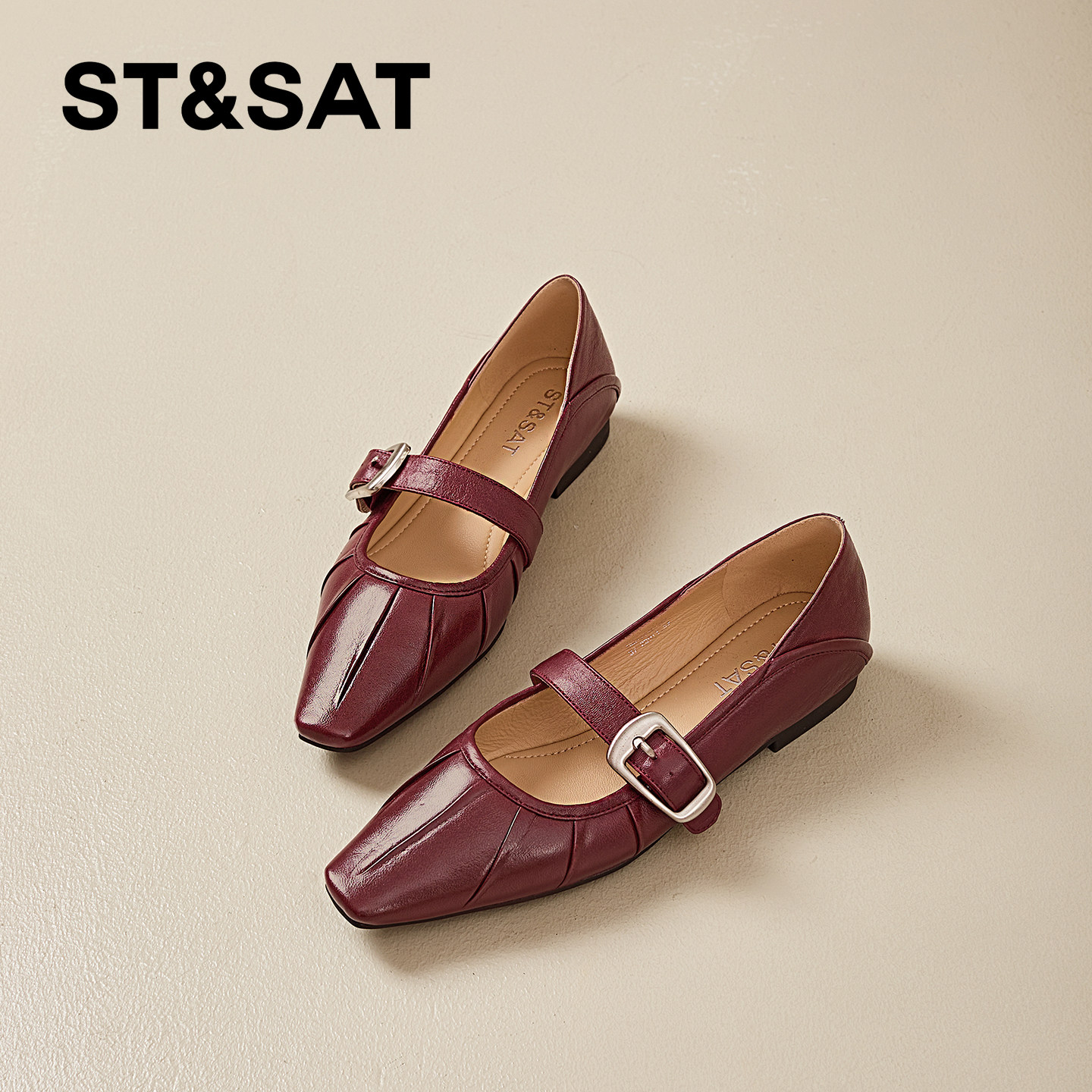 星期六英伦风方头褶皱小皮鞋女2026春季新款粗跟平底单鞋玛丽珍鞋,女鞋,玛丽珍鞋,淘宝优惠券,粉丝福利购,淘宝优惠卷