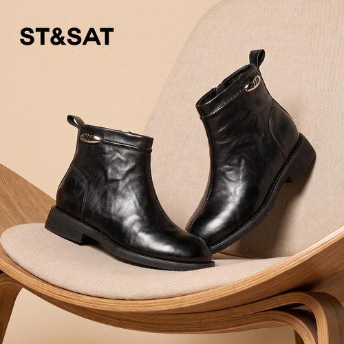 头层牛皮冬季女通勤切尔西靴
