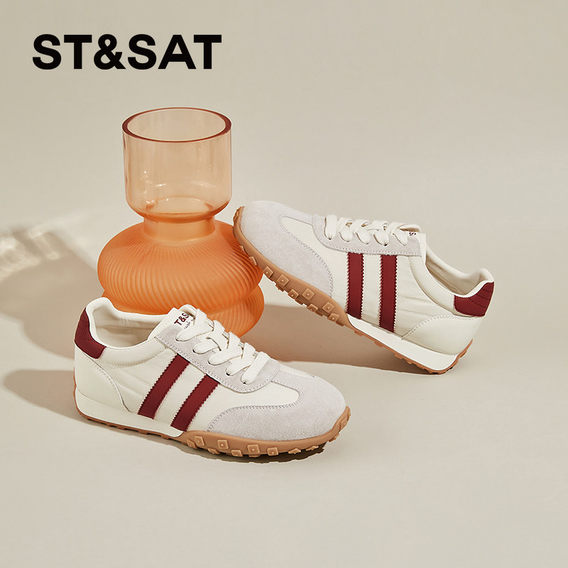 星期六红色德训鞋女新款春季软底不累脚运动鞋厚底阿甘休闲鞋