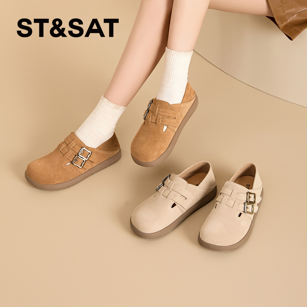 星期六勃肯鞋女2026夏季新款复古双扣全包单鞋软底百搭懒人博肯拖