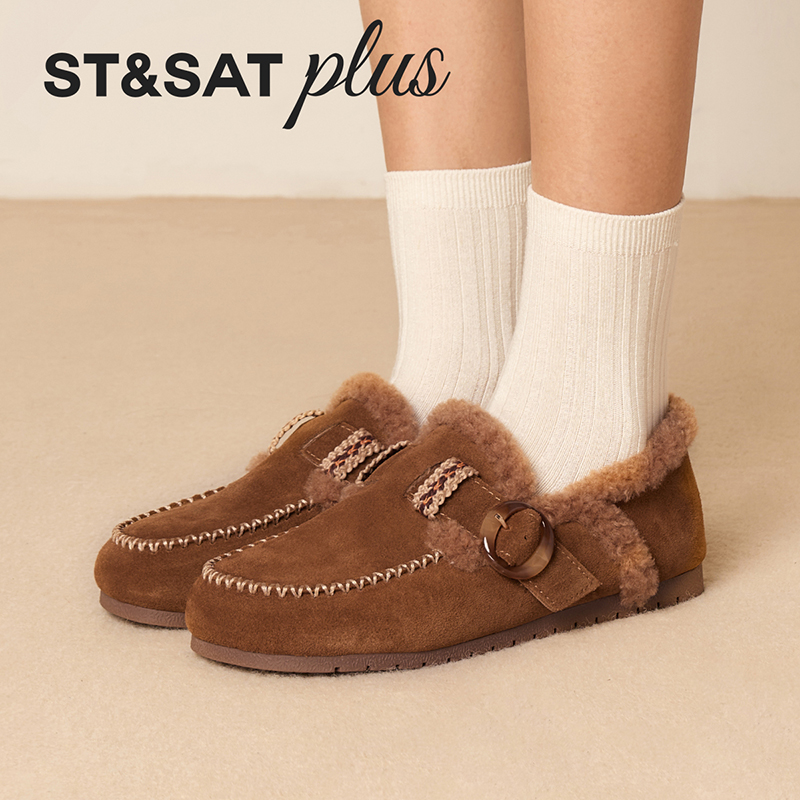 星期六勃肯鞋女鞋2025冬季新款平底系带圆头简约时尚鞋SSD4111549