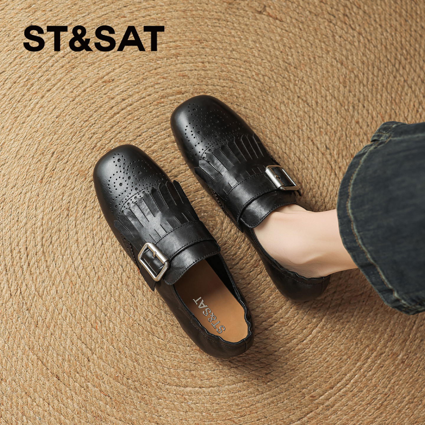 星期六黑色乐福鞋女2026新款春季一脚蹬软底软面平底英伦风小皮鞋