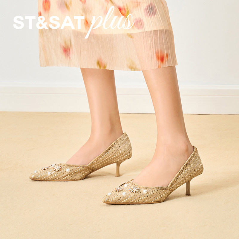 星期六优雅性感时尚细跟春新款女一脚蹬宴会浅口单鞋SSE1111150