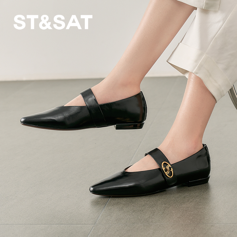 星期六尖头浅口单鞋2025新款复古休闲软底玛丽珍鞋SSD1111157