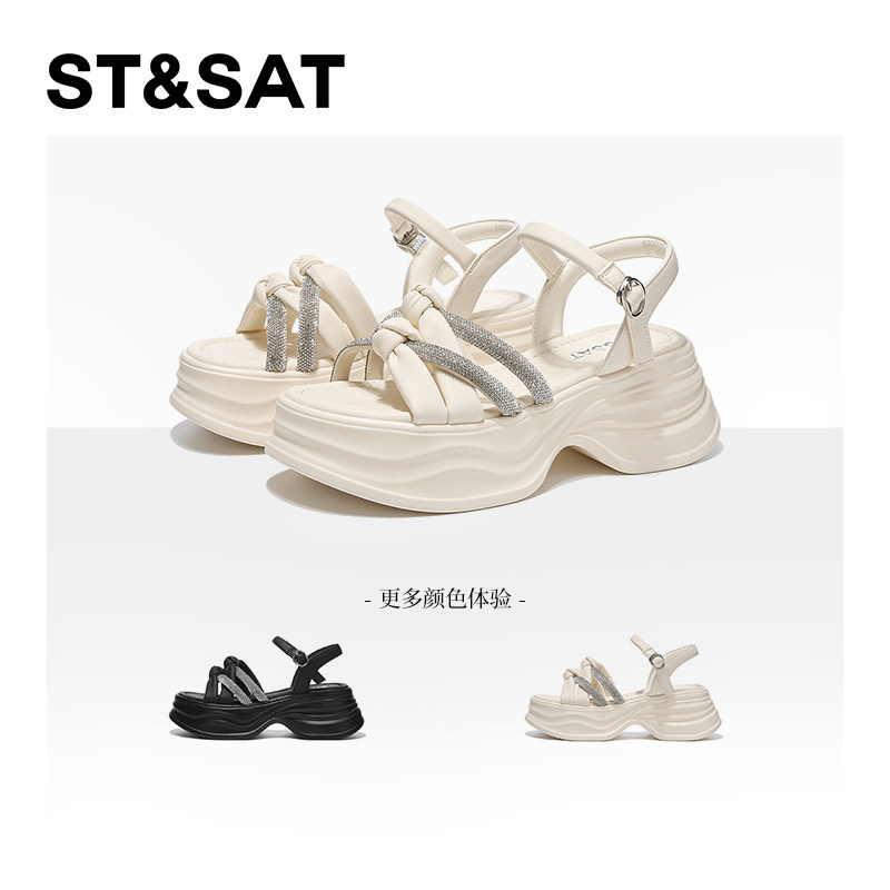 星期六仙女风凉鞋女夏季新款一字扣水钻软底通勤舒适外穿罗马女鞋