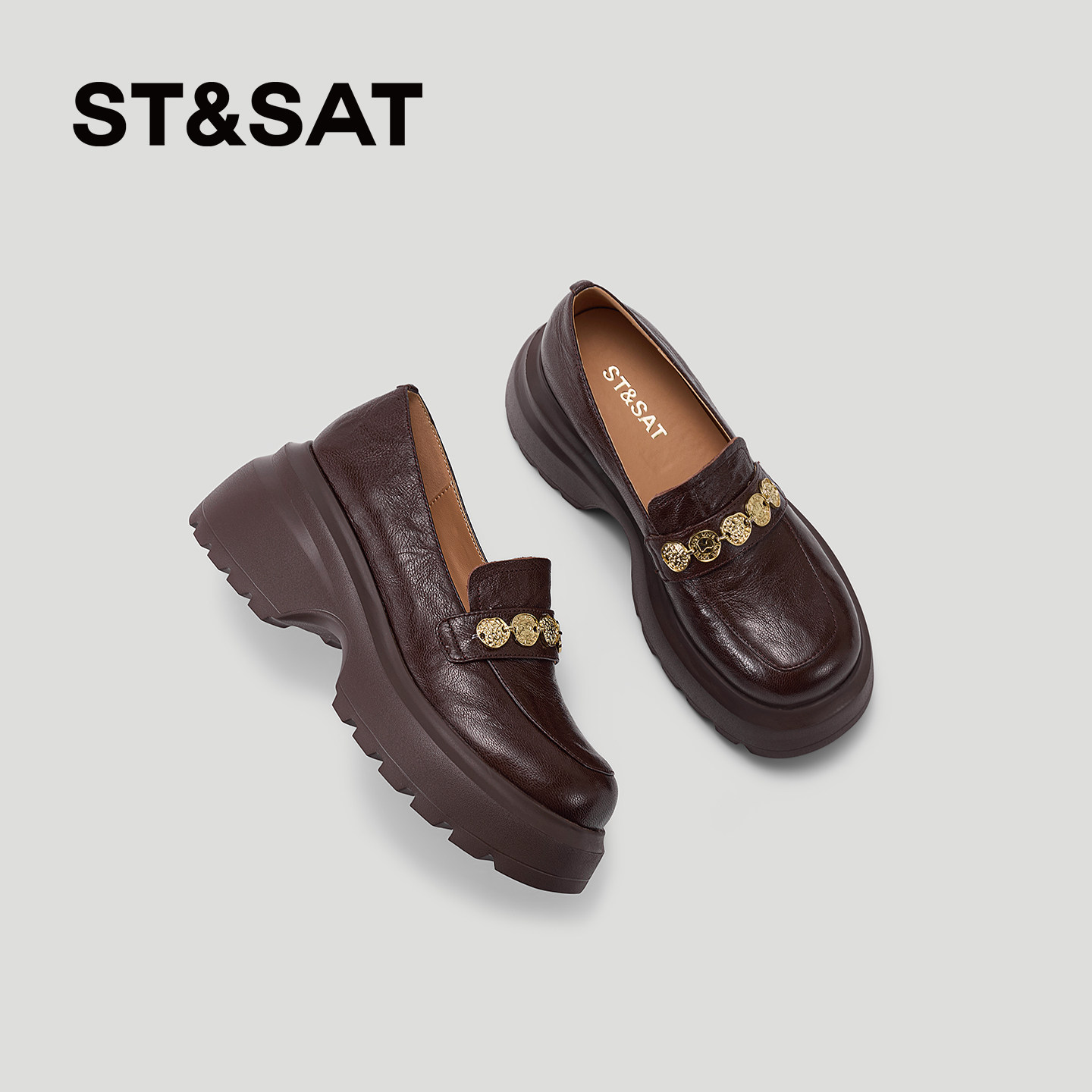 星期六深口单鞋女春季配裙子羊皮厚底一脚蹬软底不累脚乐福鞋女