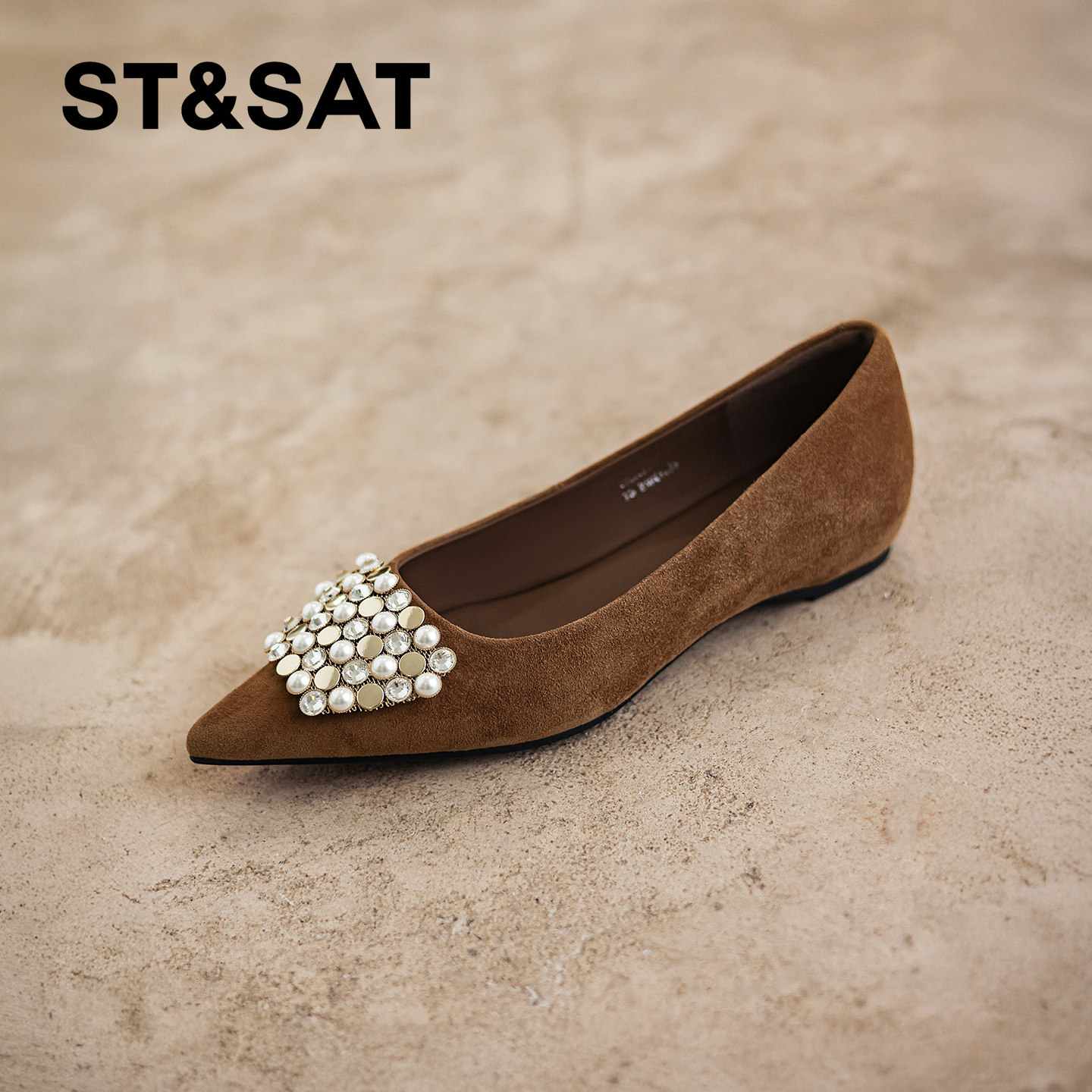 星期六尖头平底鞋女2025年春季新款珍珠装饰优雅气质百搭浅口单鞋