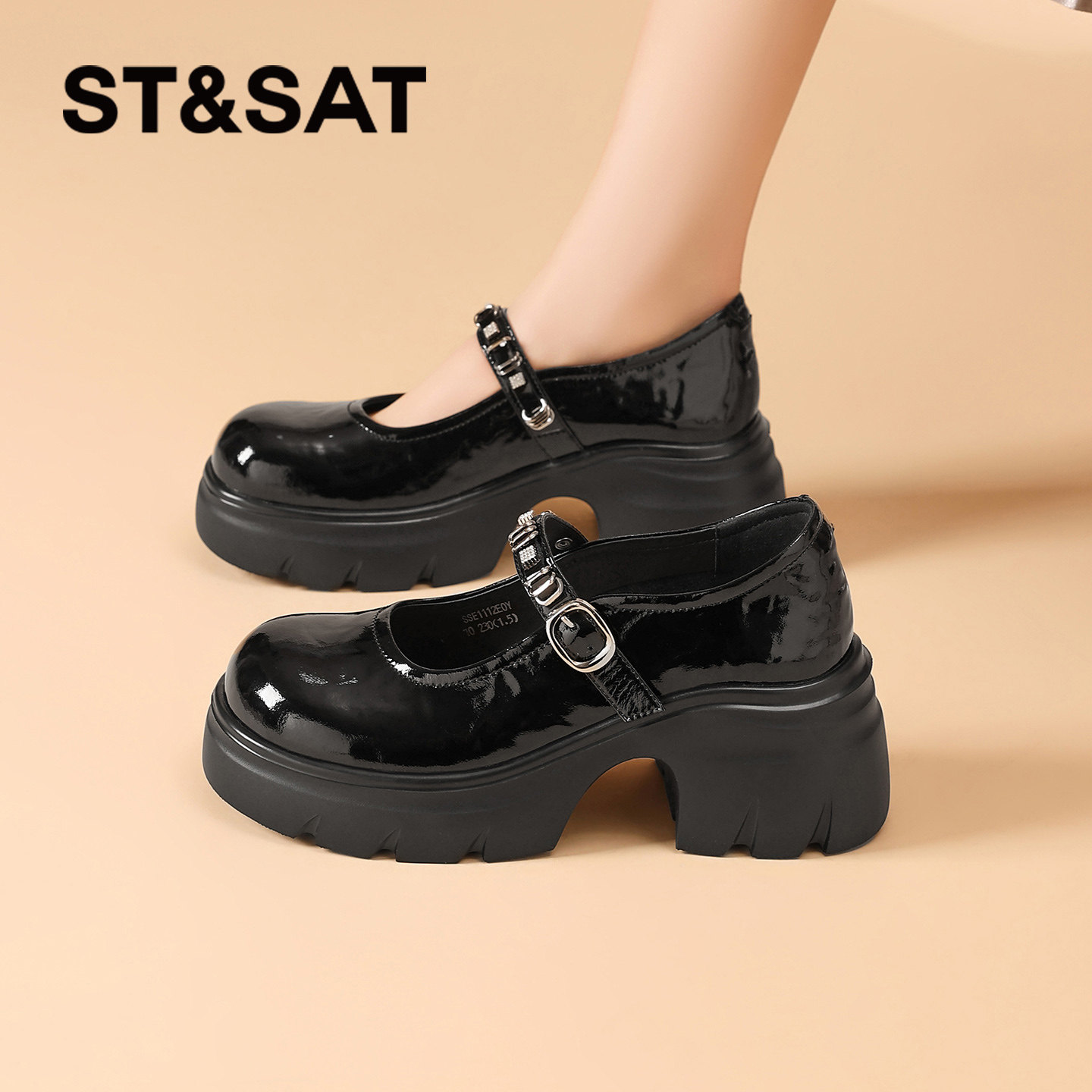 星期六黑色高跟玛丽珍鞋女2026春季新款法式英伦风小皮鞋粗跟单鞋