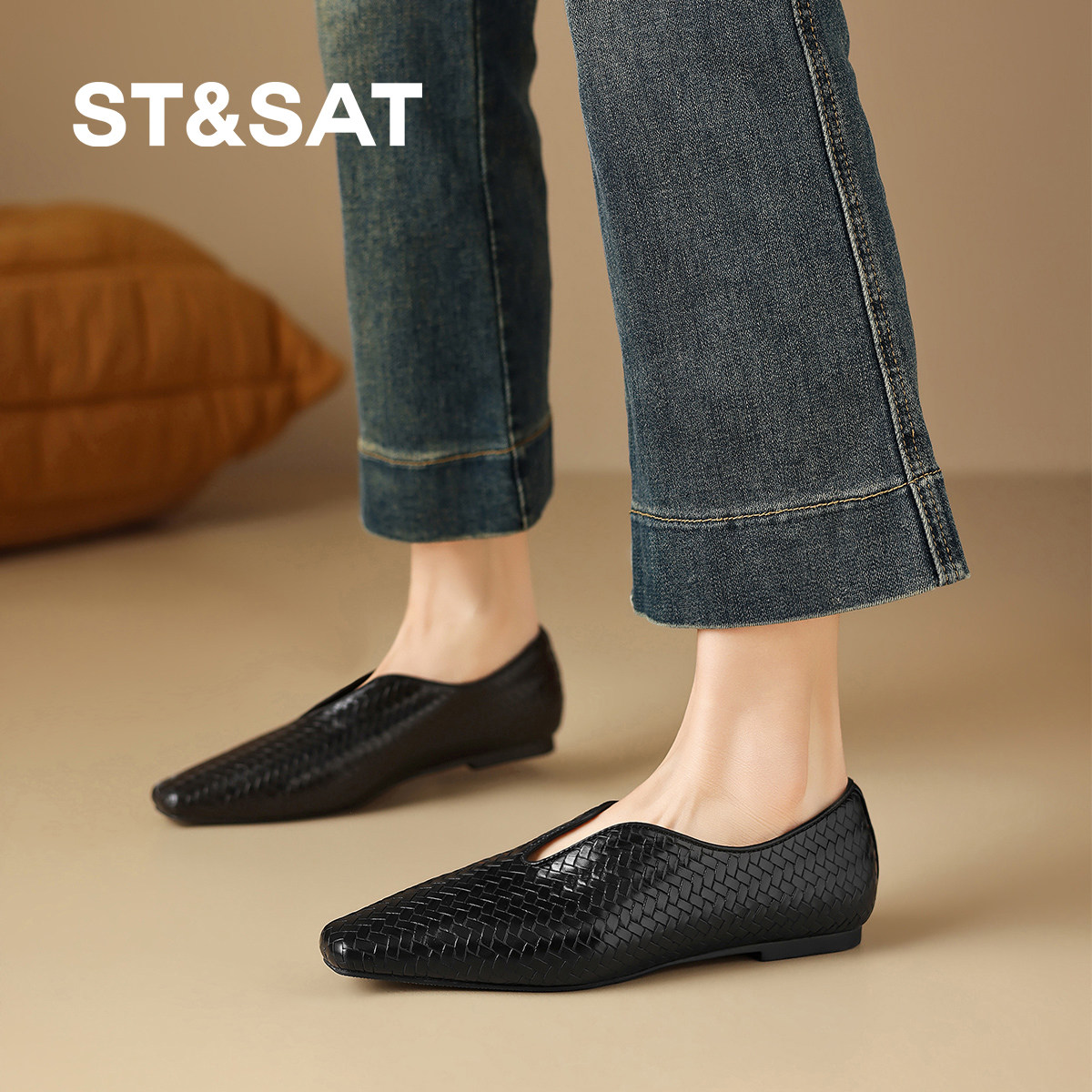 St&Sat/星期六2026新款深口女单鞋方头平底编织一脚蹬休闲通勤鞋,女鞋,深口单鞋,淘宝优惠券,粉丝福利购,淘宝优惠卷