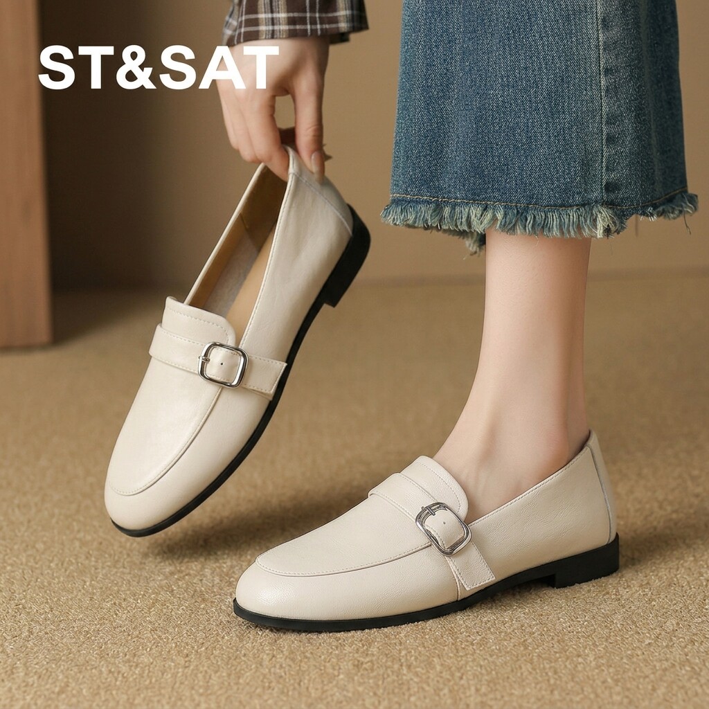 星期六英伦乐福鞋女款2026新款夏平底金属扣一脚蹬百搭小皮鞋单鞋