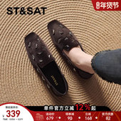 女新款 春季 方头平底单鞋 星期六老钱风乐福鞋 复古一脚蹬豆豆鞋