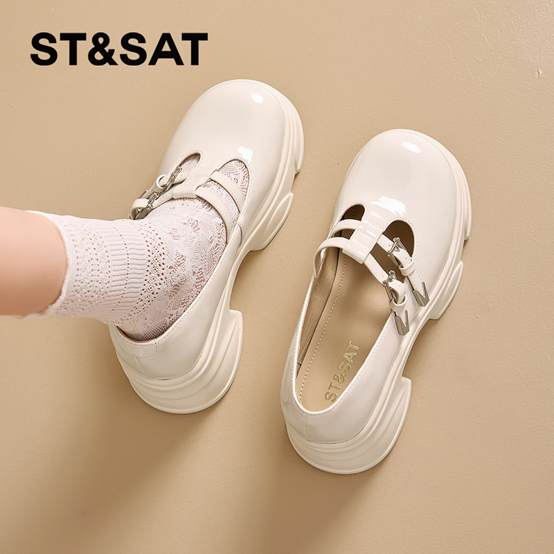 星期六白色玛丽珍小皮鞋女春季新款舒适厚底增高法式乐福鞋女鞋子