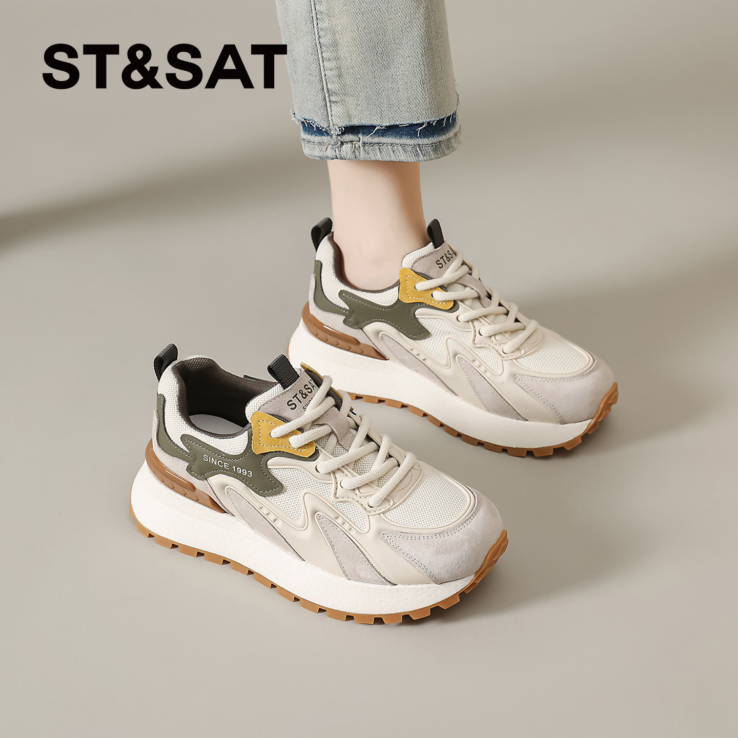 星期六厚底德训鞋女款春季新款增高老爹鞋复古阿甘鞋轻便运动鞋爆