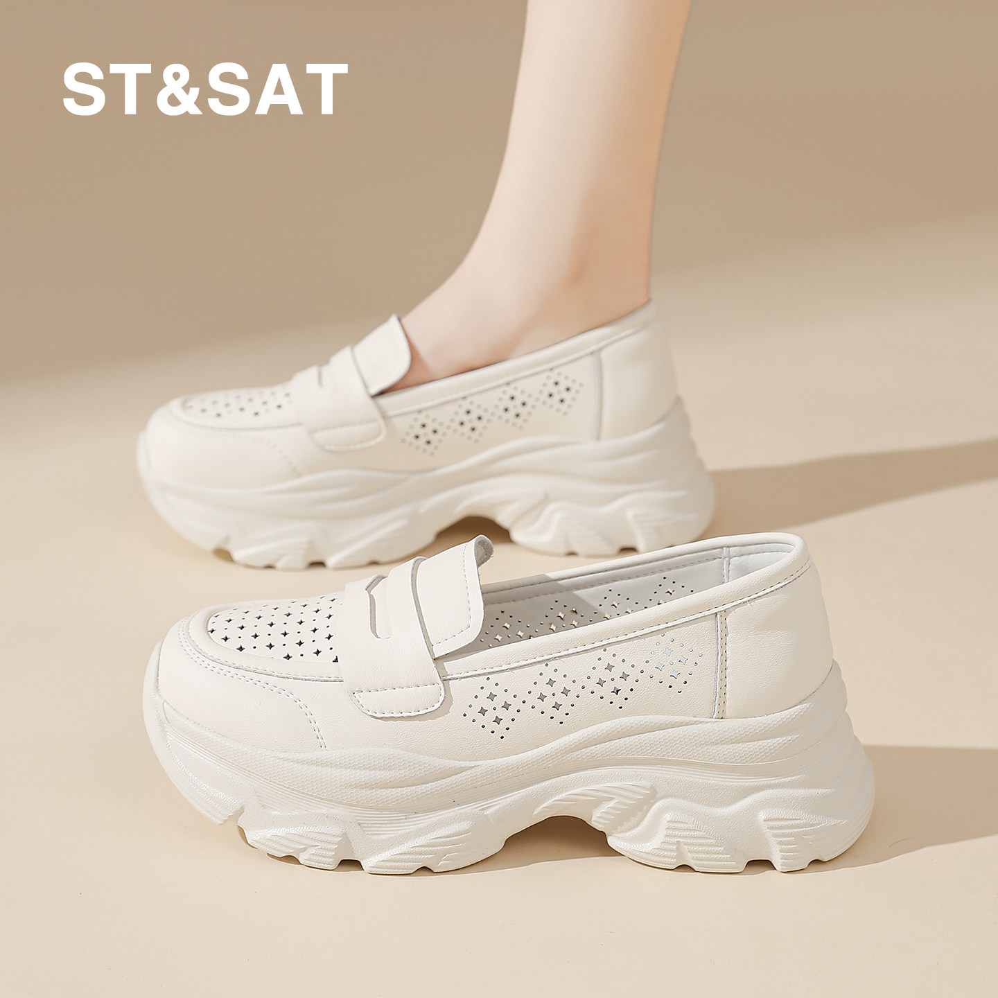 星期六女鞋厚底透气一脚蹬乐福鞋