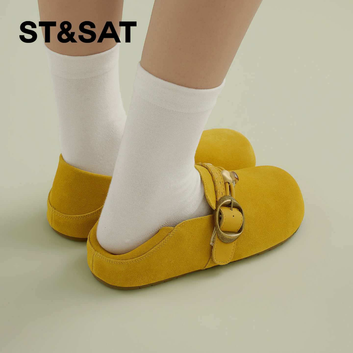 星期六厚底黄色勃肯鞋女2026新款春季全包两穿软底孕妇一脚蹬单鞋