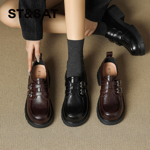 星期六厚底乐福鞋女2026春季新款增高复古英伦风黑色百搭小皮鞋女