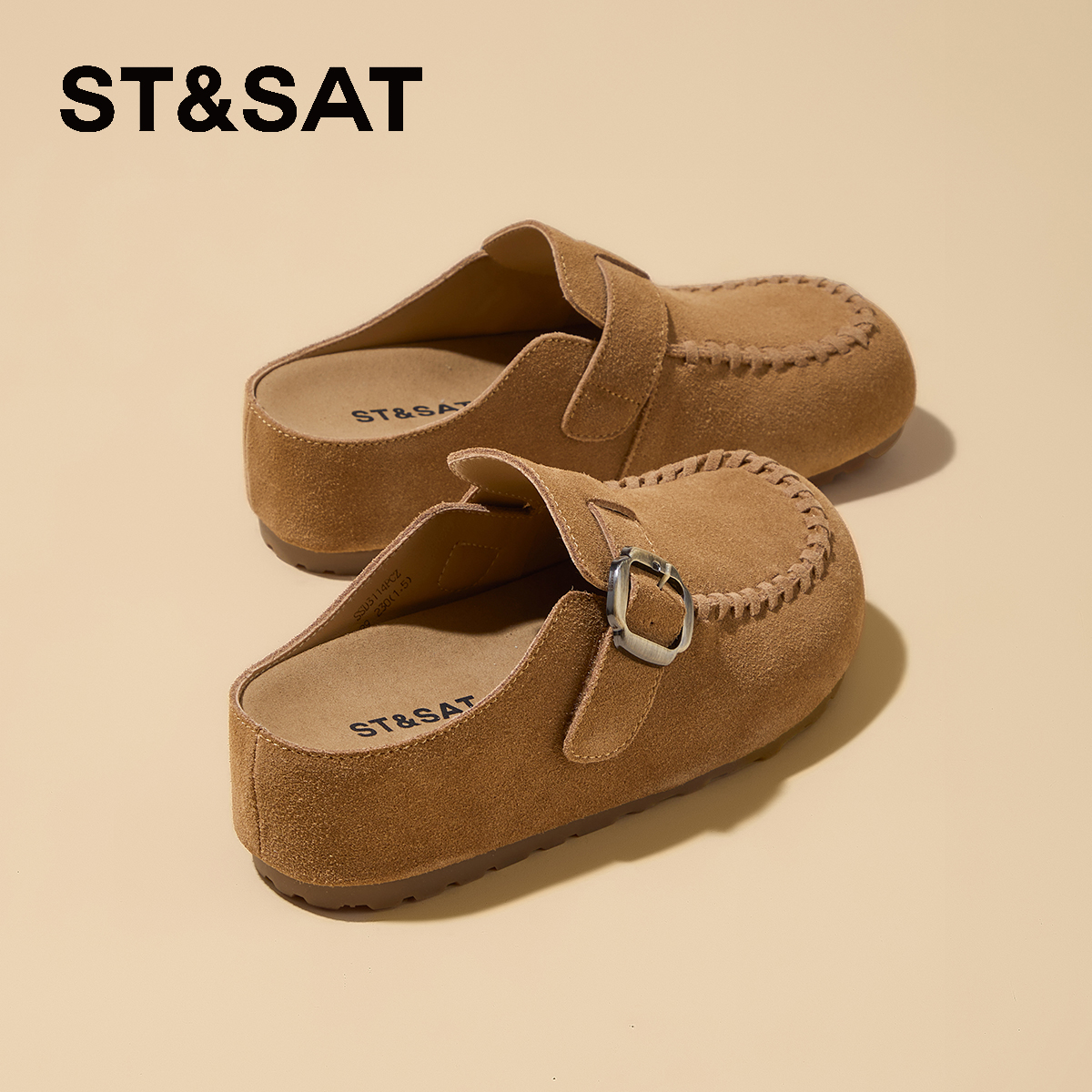 星期六厚底增高勃肯鞋半拖女冬季加绒2025新款外穿一脚蹬穆勒鞋棉