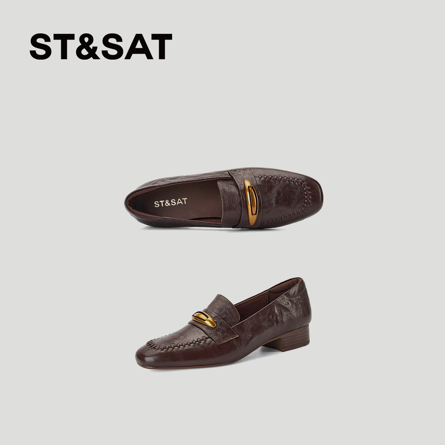 星期六复古风金属扣乐福鞋女深口单鞋通勤百搭低跟小皮鞋2026新款,女鞋,深口单鞋,淘宝优惠券,粉丝福利购,淘宝优惠卷