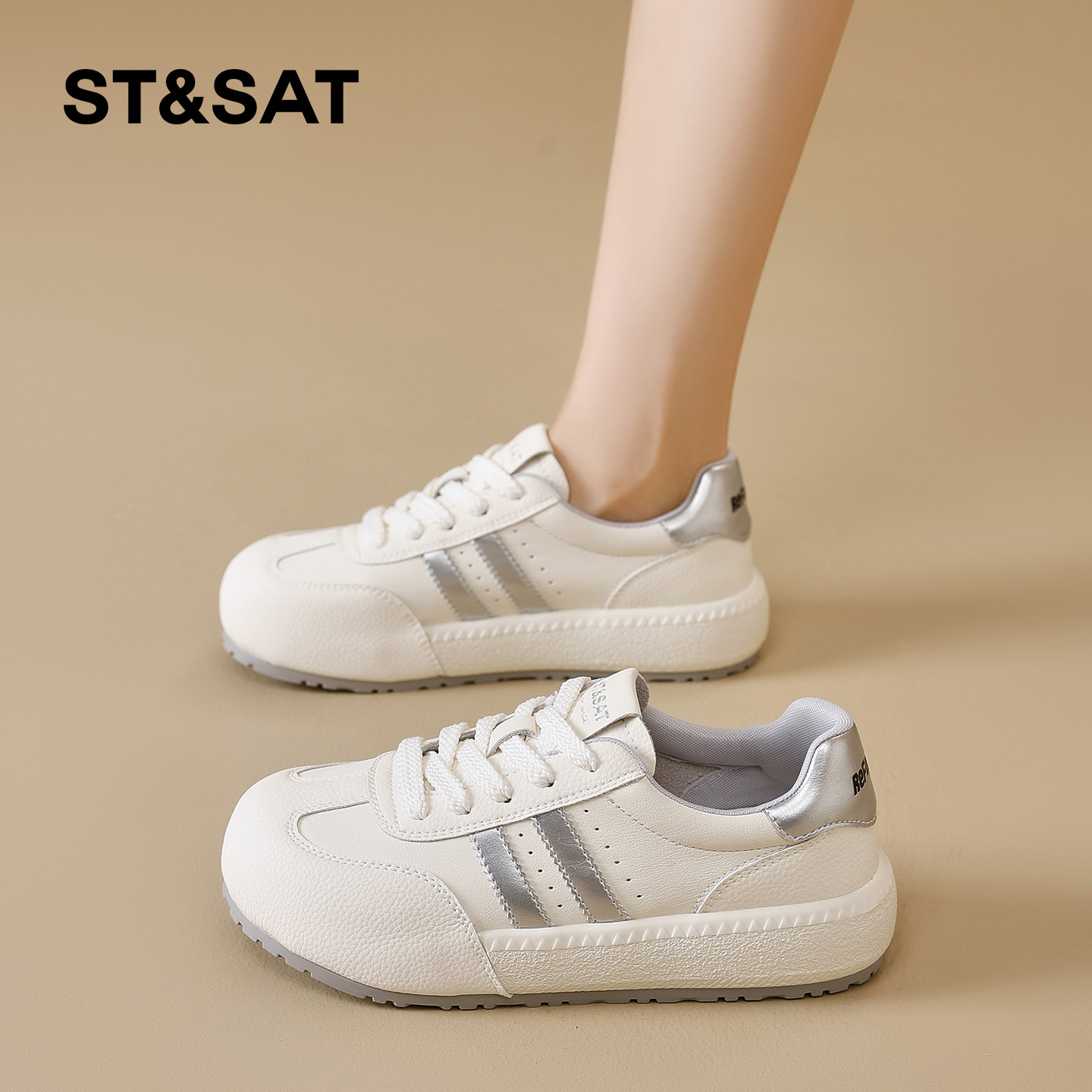 星期六厚底德训鞋女2025春季新款复古百搭休闲板鞋透气软底运动鞋