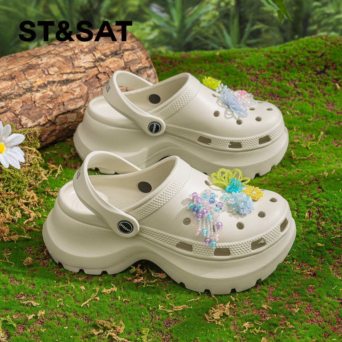 星期六超火厚底增高洞洞鞋女款2026夏季新款户外防滑一脚蹬凉鞋子