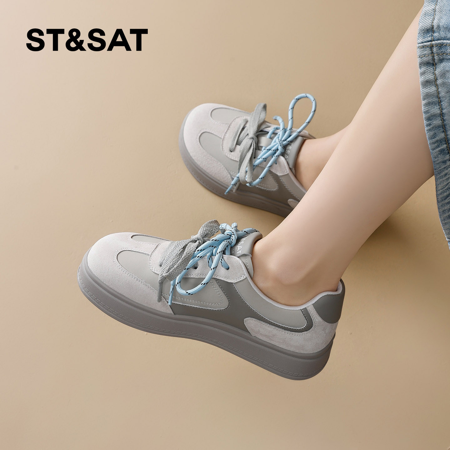 星期六厚底复古德训鞋女2026春季拼色休闲运动板鞋百搭配裙子单鞋