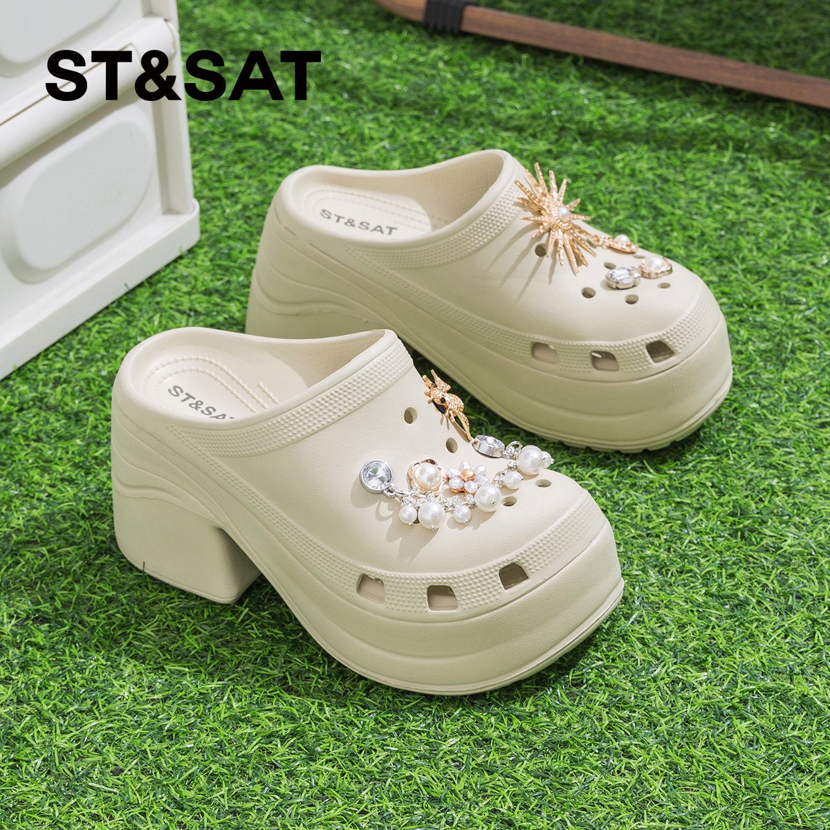 星期六时尚女士高跟凉鞋女外穿2025夏季新款厚底透气增高洞洞鞋子