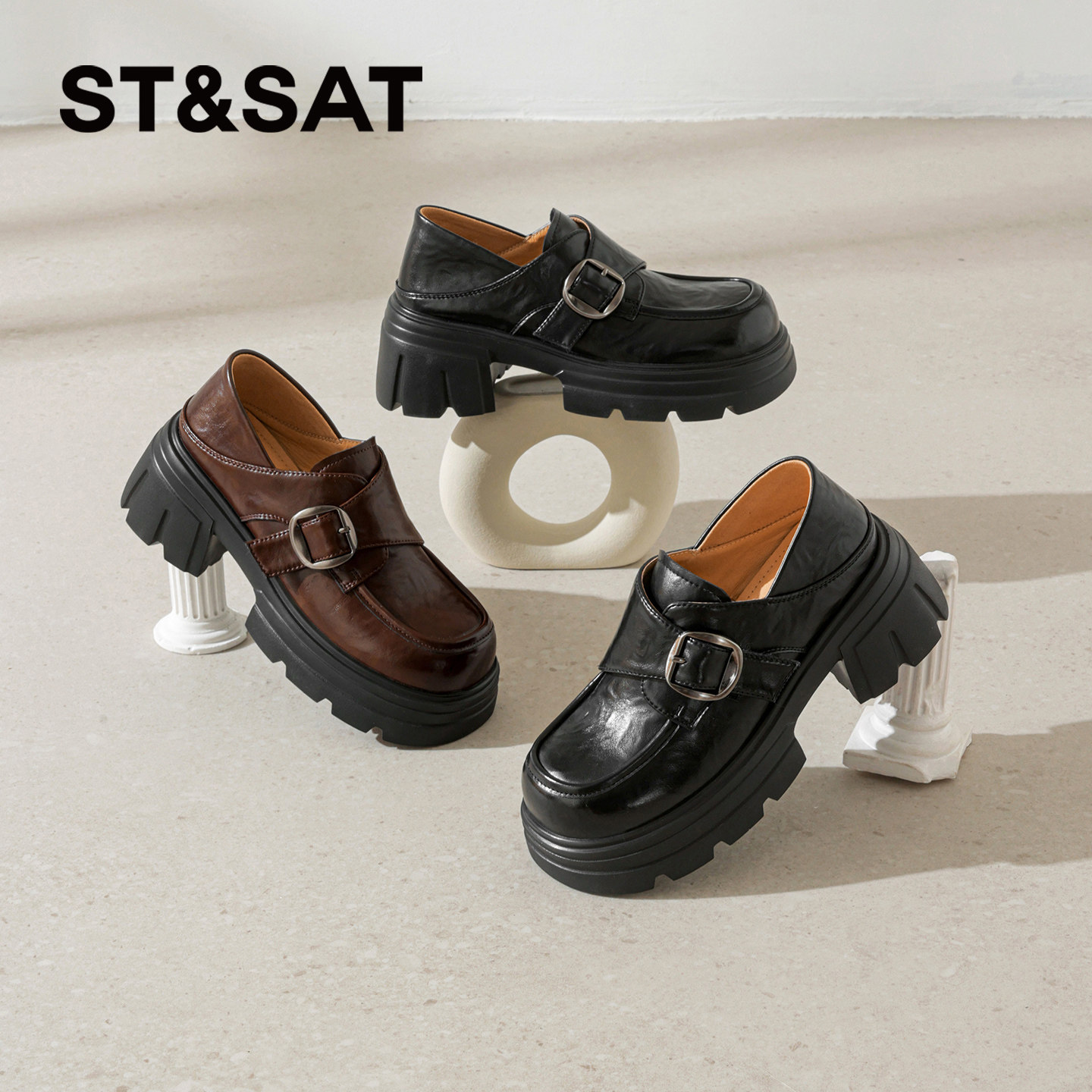 星期六英伦乐福鞋女款2026新款夏黑色皮带扣增高小皮鞋轻便休闲鞋