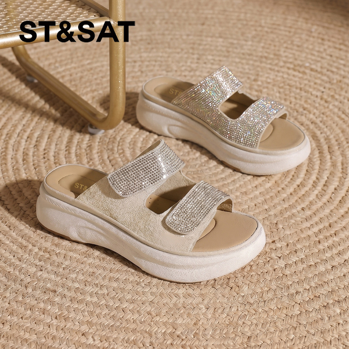 星期六厚底水晶一字拖2026新款夏季外穿女款凉拖巨好看女鞋不累脚