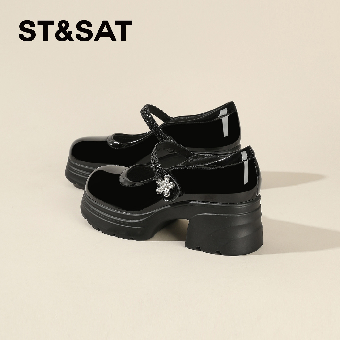 星期六黑色小皮鞋女款2026新款春季厚底高跟鞋粗跟气质玛丽珍单鞋
