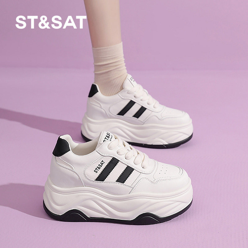 星期六小白鞋女8CM厚底2025秋款内增高女鞋小个子女款休闲板鞋