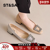 星期六爆款 方头真皮平底鞋 软底巨舒适水钻方扣浅口单鞋 女低跟时尚