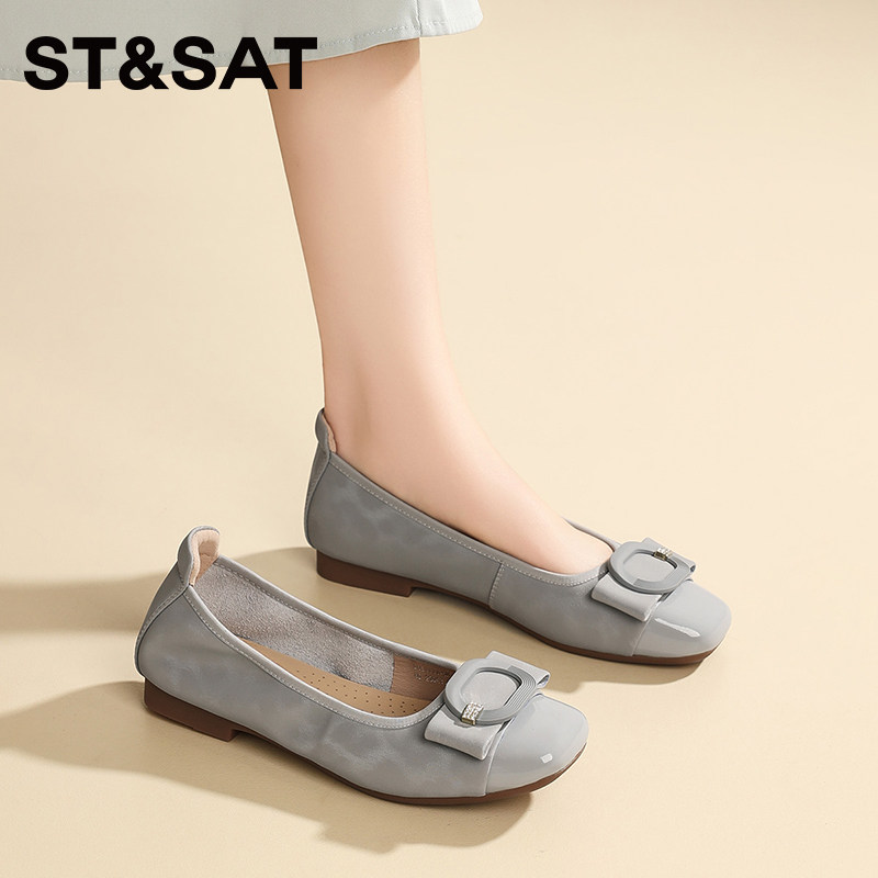 星期六新款法式蝴蝶结乐福鞋女软底舒适休闲时尚百搭耐磨平底单鞋