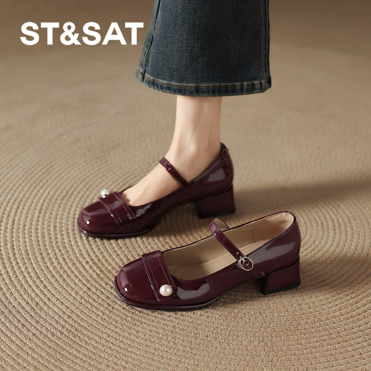 星期六红色高跟单鞋女2026新款春季粗跟玛丽珍女鞋婚鞋法式小皮鞋