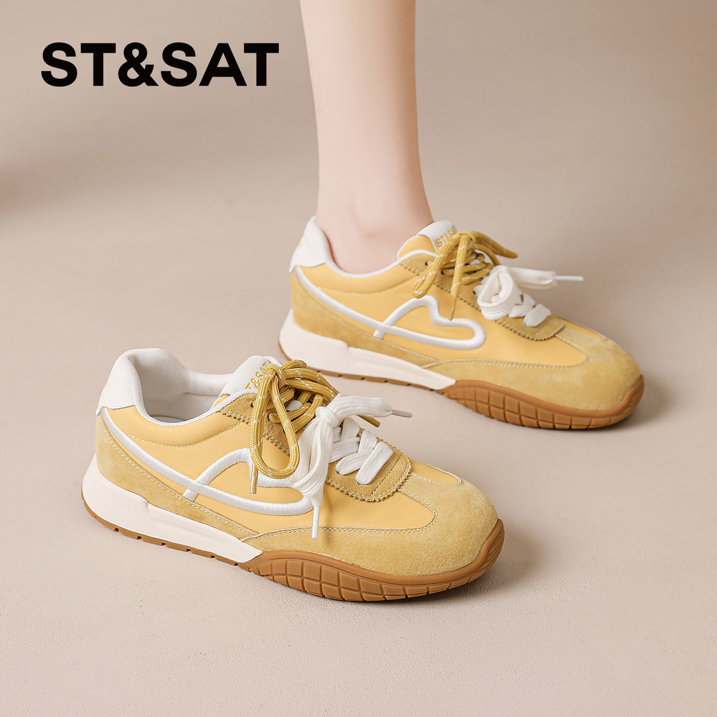 星期六黄色阿甘鞋女款2026春季新款软底轻便运动板鞋休闲德训鞋爆