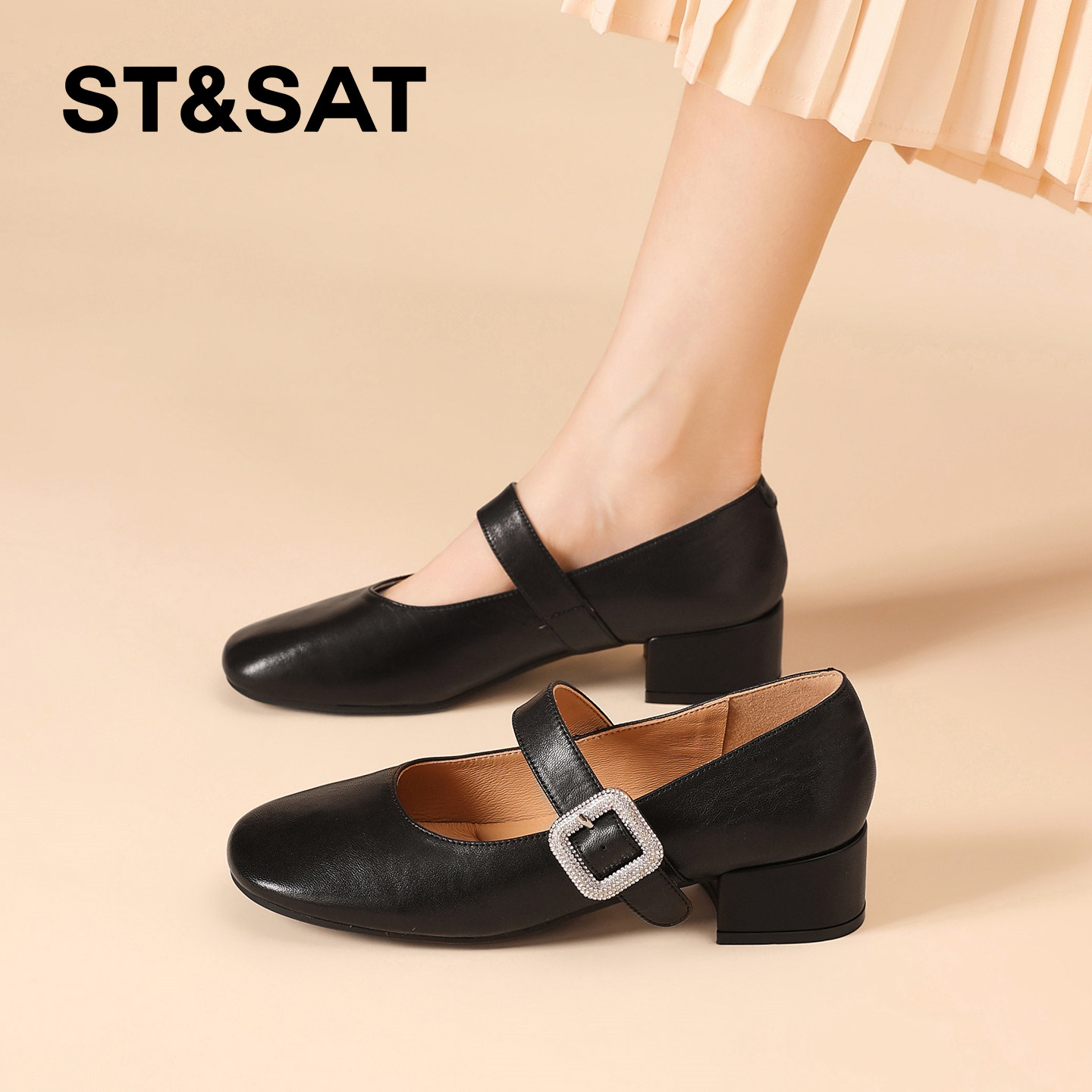 星期六法式赫本风小皮鞋女2026春季新款羊皮高跟鞋粗跟玛丽珍单鞋,女鞋,浅口单鞋,淘宝优惠券,粉丝福利购,淘宝优惠卷