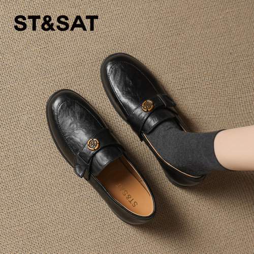 星期六新款英伦低跟一脚蹬乐福鞋