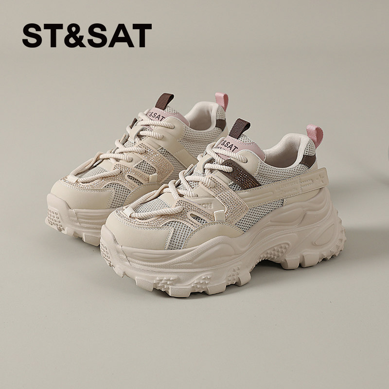 星期六网面老爹鞋女款新款春季厚底松糕鞋百搭运动休闲鞋透气女鞋