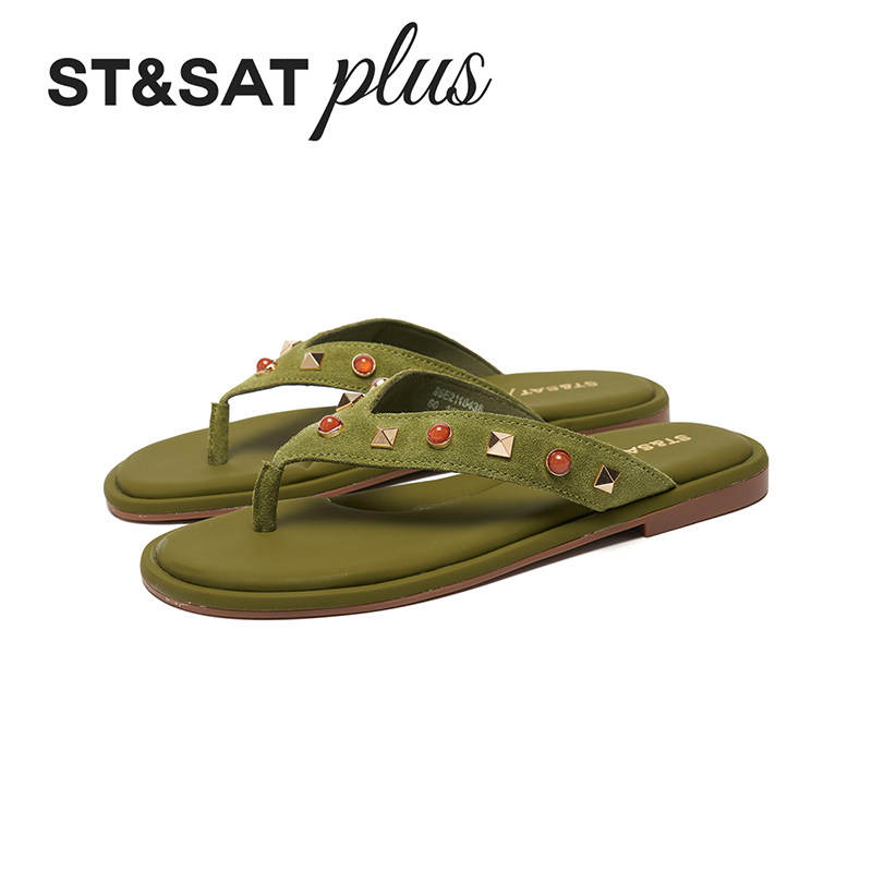 星期六女2026夏外穿高级感小众夹趾人字拖凉鞋平底凉拖SSE2110438