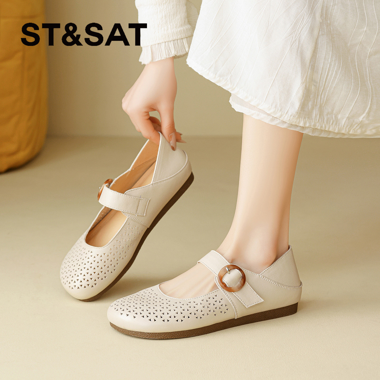 星期六平底玛丽珍鞋女款2026春季新款真皮浅口单鞋舒适百搭工作鞋