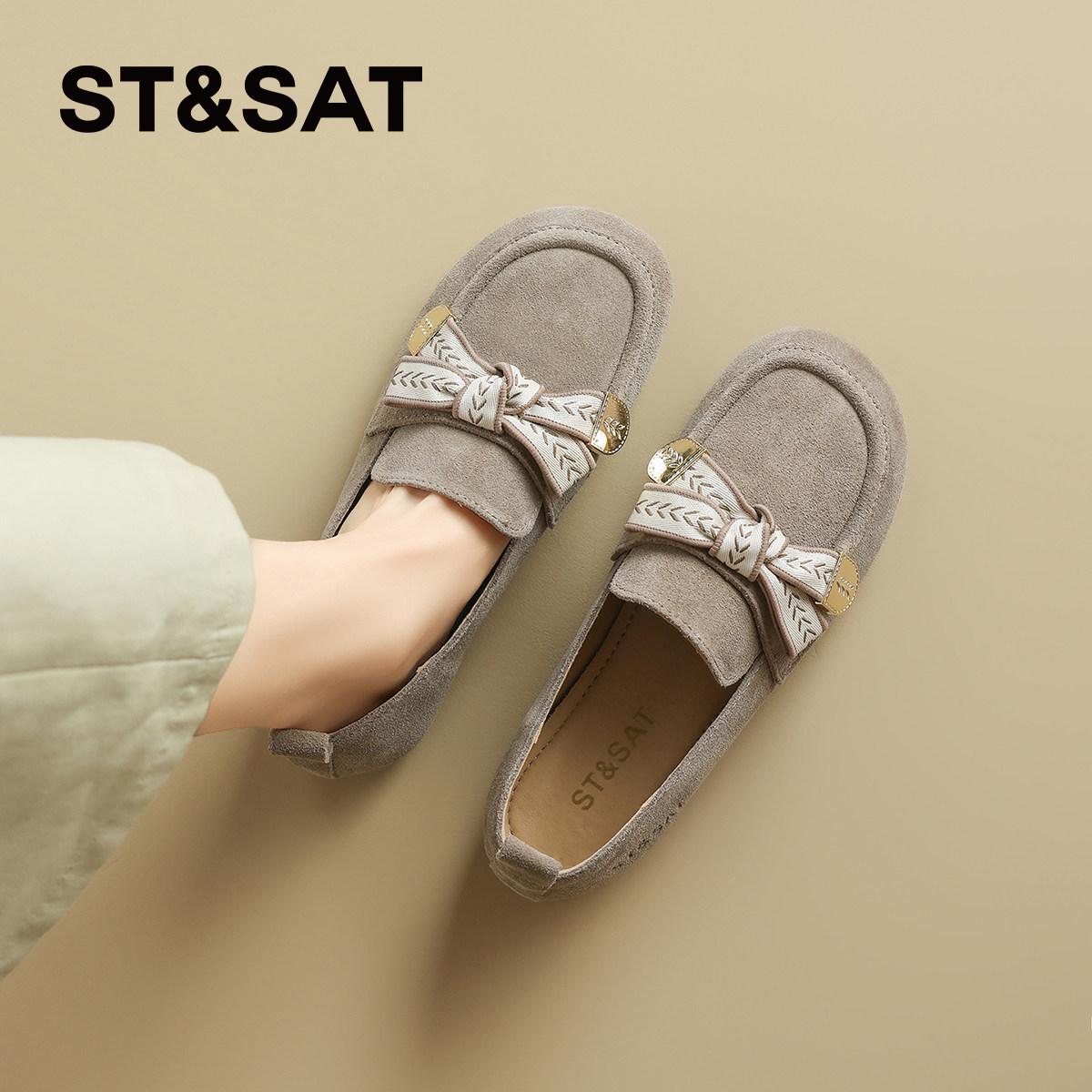 星期六真皮软底勃肯鞋女款2025新款秋季复古孕妇一脚蹬博肯鞋单鞋