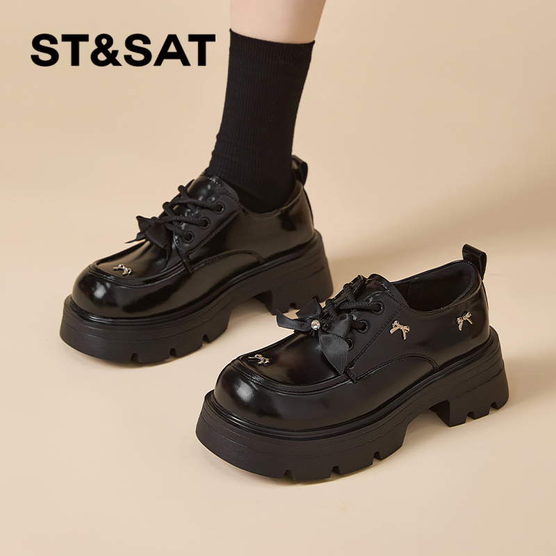 星期六厚底乐福鞋黑色jk小皮鞋女