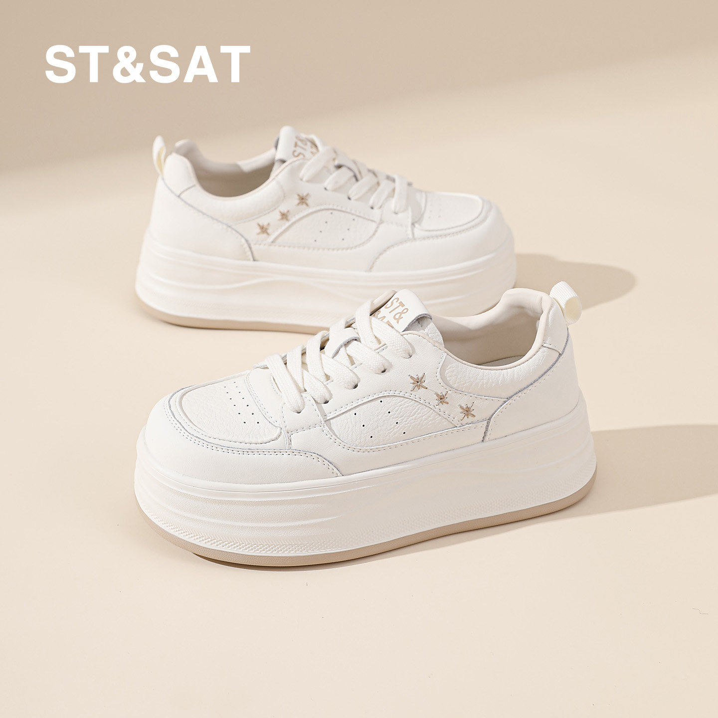 星期六厚底女款小白鞋2026新款春季真皮休闲鞋百搭轻便增高板鞋子