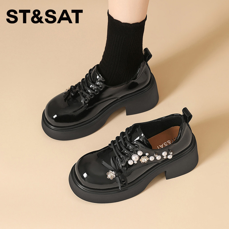 星期六厚底乐福鞋女春季蝴蝶英伦风增高小皮鞋女玛丽珍女鞋